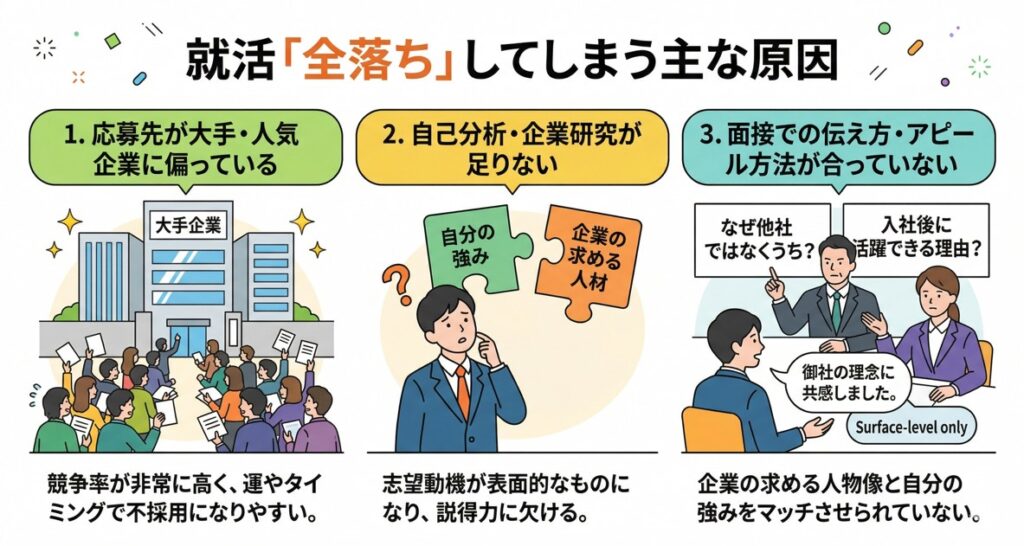 就活「全落ち」してしまうおもな原因