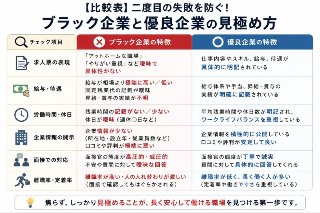 ブラック企業と優良企業の見極め方比較表